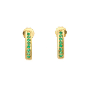 1.2ct Drop Earrings Round Cut Green Emerald Vertical Bar 14k Yellow Gold Finish