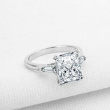 1.5ct Radiant Diamond Engagement Ring Baguette Accent Trilogy 14k WhiteGold Over