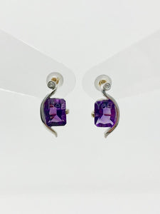 1ct Emerald Cut Simulated Amethyst Minimalist Drop Earrings 14k WhiteGold Plated