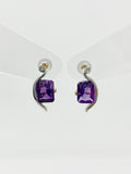 1ct Emerald Cut Simulated Amethyst Minimalist Drop Earrings 14k WhiteGold Plated