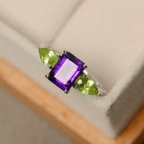 2ct Emerald Cut Purple Amethyst Pear Accents Trilogy Ring 14k White Gold Finish