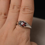 1ct Round Cut Red Garnet Floral Solitaire Engagement Ring 14k White Gold Finish