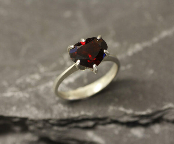 1.5ct Engagement Ring Heart Cut Red Garnet Solitaire Design 14k WhiteGold Finish