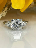 1.4ct Cushion Cut VVS1 Diamond Three Stone Engagement Ring 14k White Gold Finish