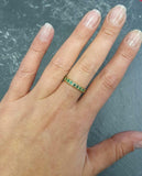 1ct Wedding Band Round Cut Green Emerald Half Eternity 14k Yellow Gold Finish