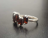 2.4ct Engagement Ring Emerald Cut Red Garnet Geometric Bar 14k White Gold Finish