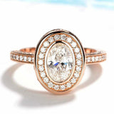 2.5ct Oval Diamond Engagement Ring Round Accent Halo Solitaire 14k RoseGold Over