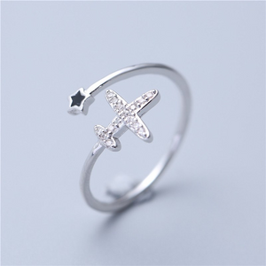 Aeroplane Design Engagement Ring 1.2ct Round Cut Diamond 14k White Gold Finish