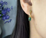 1ct Drop Earrings Oval Cut Green Emerald Stylish 14k Yellow Gold Finish