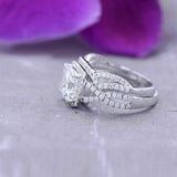 5Ct Cushion Cut Diamond Bridal Set Split Shank Ring Band 14K White Gold Finish