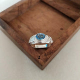 2ct Oval Cut London Blue Topaz Vintage Inspired Ring 14k White Gold Finish