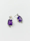 1ct Emerald Cut Simulated Amethyst Minimalist Drop Earrings 14k WhiteGold Plated