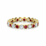 2Ct Round Cut Pink Ruby Diamond Eternity Wedding Band 14K Yellow Gold Finish