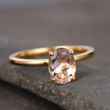 1ct Oval Cut Peach Morganite Solitaire Engagement Ring 14k Yellow Gold Finish