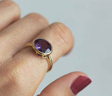 3ct Oval Cut Purple Amethyst Engagement Ring Solitaire 14k Yellow Gold Finish