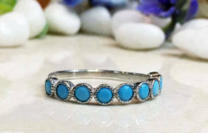 1.2ct Wedding Band Round Cut Blue Turquoise Half Eternity 14k White Gold Finish