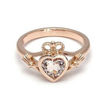 0.6ct Heart Cut Peach Morganite Engagement Ring 14k Rose Gold Finish Claddagh