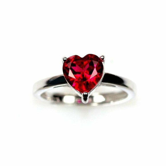 1ct Heart Cut Pink Ruby Engagement Ring Solitaire Women 14k White Gold Finish