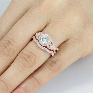 5Ct Round Cut Diamond Bridal Set Split Band Stylish Ring 14K Rose Gold Finish