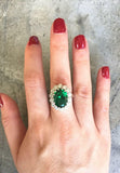 2.55ct Engagement Ring Oval Cut Green Emerald Cocktail 14k White Gold Finish