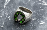 2.3ct Engagement Ring Round Cut Green Emerald Horse Shoe 14k White Gold Finish