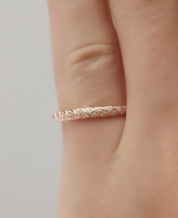 1ct Round Cut Diamond Braided Rope Style Wedding Ring Band 14k Rose Gold Finish