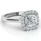 1.5ct Cushion Cut VVS1D Diamond Halo Engagement Ring 14k White Gold Finish