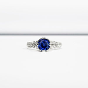 1.5ct Round Blue Sapphire Diamond Accents with Solitaire Ring 14k WhiteGold Over