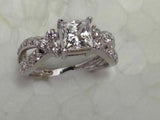 3Ct Princess Cut Diamond Accent Split Band Engagement Ring 14K White Gold Finish