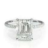 2.5ct Emerald Cut Diamond Hidden Halo Ring 14k White Gold Over with Round Accent