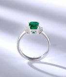 2ct Green Emerald Cut Engagement Ring Baguette Accent Trilogy 14k WhiteGold Over