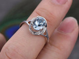 1ct Oval Cut Blue Aquamarine Engagement Ring 14k White Gold Finish Solitaire