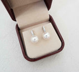 1.2ct Stud Earrings Round Cut Diamond Pearl Dainty Design 14k White Gold Finish