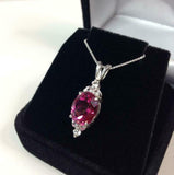 2.1ct Pink Ruby Pendant Oval Cut Diamond Petite 14k White Gold Finish NO CHAIN