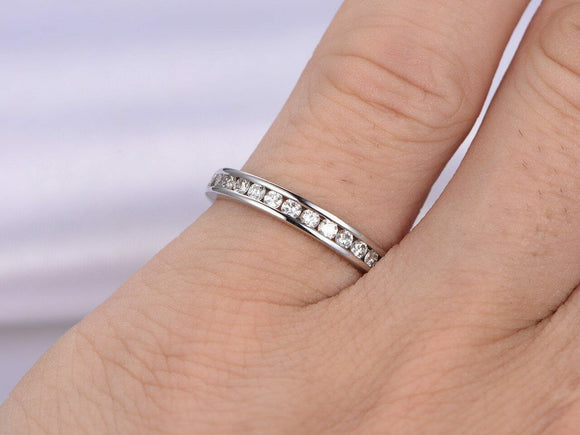 1.4ct Round Cut Diamond Wedding Band Stackable Half Eternity 14k White Gold Over