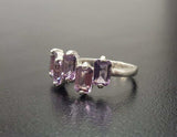 2.4ct Engagement Ring Emerald Cut Amethyst Geometric Bar 14k White Gold Finish