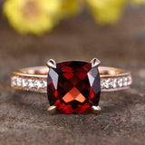 2ct Cushion Red Garnet Engagement Ring Solitaire with Accents 14k Rose Gold Over