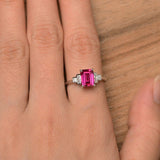 1ct Emerald Cut Pink Ruby Proposal Wedding Engagement Ring 14k White Gold Finish