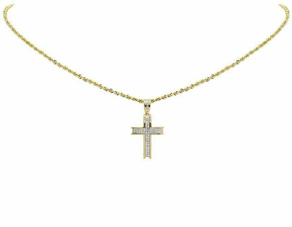 1.4ct Round Cut VVS1D Diamond Cross Voided Pendant 14k Yellow Gold Over NO CHAIN