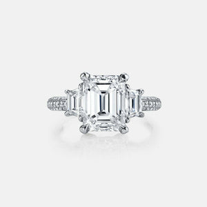 2ct Emerald Cut Diamond Trilogy Engagement Ring with Accent 14k White Gold Over