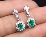 3.4ct Drop Earrings Oval Cut Green Emerald Floral Design 14k White Gold Finish