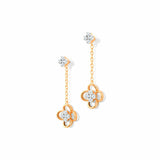 1ct Round Cut Floral Chain Vertical Drop Dangle Earring 14k Yellow Gold Finish