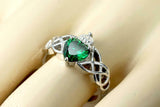 1ct Heart Cut Green Emerald Engagement Ring Double Knot Crown 14k WhiteGold Over