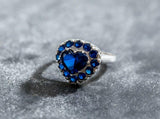 2.3ct Engagement Ring Heart Cut Blue Sapphire Halo Solitaire 14k White Gold Over