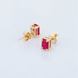 1ct Stud Earrings Emerald Cut Pink Ruby Solitaire Classic 14k Yellow Gold Finish