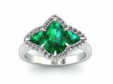 2ct Pear Green Emerald Engagement Ring Halo Trilogy Solitaire 14k WhiteGold Over