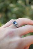 1ct Pear Cut Blue Sapphire Engagement Ring Floral Petal Leaf 14k White Gold Over