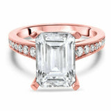 4Ct Emerald Cut Diamond with Round Accents Engagement Ring 14K Rose Gold Finish