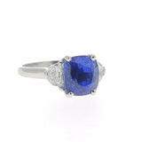 2.3ct Cushion Cut Blue Sapphire Engagement Ring Trilogy 14k White Gold Finish