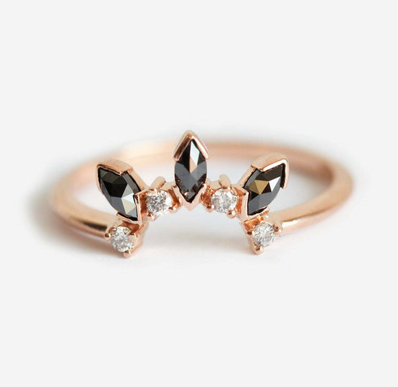 1.2ct Marquise Cut Black Diamond Engagement Ring 14k Rose Gold Over Crown Tiara